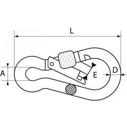 Acton - Mousqueton avec vis de sécurité - inox - Longueur: 60 mm - Diamètre: 6 mm - Charge Travail: 70 kg - Charge Rupture: 210 kg