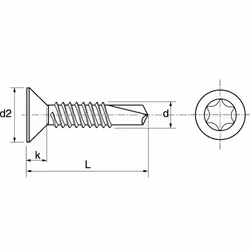 Acton - Vis autoperceuses tête fraisée six lobes - Acier Zn 3,5x16 mm - Boîte de 500