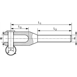 Lot de 5) Embout filité à chape usinée - Pas à droite - Petit modèle - Inox A4 ØFiletage 8mm x L69,5mm