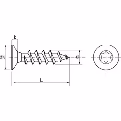 Acton - Vis à bois agglomere tête fraisée six lobes - Filetage total - Inox A2 6x80 mm - Boîte de 100