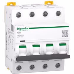 Disjoncteur 4P 50A Courbe C - Schneider A9F74450 Ce disjoncteur tétrapolaire de calibre 50A est équipé de bornes à vis . Issu ...