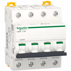 Disjoncteur tétrapolaire 3A Courbe C Schneider IC60N Ce disjoncteur 4P de calibre 3A est équipé de bornes à vis d'une capacit ...
