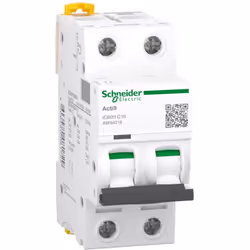 Disjoncteur 2P 16A Courbe C - Schneider A9F84216 Ce disjoncteur bipolaire de calibre 16A est équipé de bornes à vis . Issu de ...