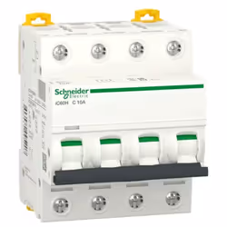 Interrupteur magnétothermiqueSchneider 4P 10A 10KA C 4 modules A9F89410 Le principal L'Application de l'appareil Distribution ...