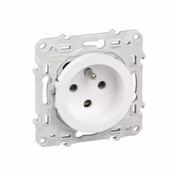 Prise 2P+T 16A à detrompage blanc encastré avec support (sans plaque) bornes vis Odace Odace, prise de courant 2P+T Blanc, a  ...