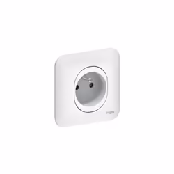 Prise 2P+T 16A encastré blanche complete avec plaque bornes auto fixation vis/griffes OVALIS Appareillage mural de la gamme : ...