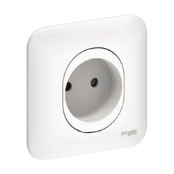 Schneider Electric - Prise 2P 16A (sans terre) encastré blanc complete avec plaque bornes auto fixation vis/griffes série ovalis
