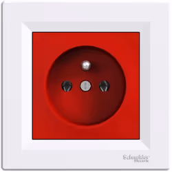 Prise simple avec mise à la terre rouge et blanche, série Asfora, marque Schneider Electric, référence EPH2800421. Les griffe ...