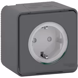 Prise schuko en saillie 2P+T Schneider Mureva Styl Prise schuko 2 pôles en saillie + terre avec protection enfant. Parfaite p ...