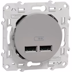 Odace double chargeur usb 2.1 A aluminium SCHNEIDER S530407 Caractéristiques principales : Gamme : Odace Fonction produit : P ...