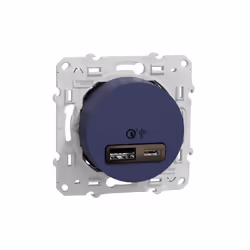 Prise USB double charge rapide type A+C bleu cobalt 18W 3.4A encastré avec support (sans plaque) Odace Odace - prise USB doub ...