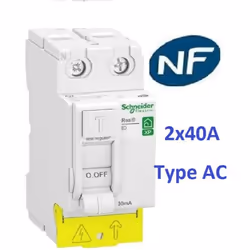Interrupteur différentiel Resi9 xp 2 x 40 A - 30ma - Type AC Marque Schneider Réf : R9PRC240 Interrupteur différentiel Resi9  ...