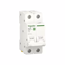 Disjoncteur résidentiel Schneider Resi9 2P 6000A 230V Pour montage sur rail DIN Pour courant >0.1A Courbe en C Poignée de com ...
