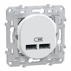 Ovalis - double chargeur USB A+A - 10,5W - 5V - 2,1 A max - Blanc - fixation vis - couvercle protection peinture