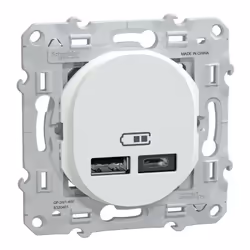Ovalis - double chargeur USB A+C - 12W - 5V - 2,4 A max - Blanc - fixation vis - couvercle protection peinture