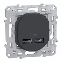 Ovalis - double chargeur USB A+C - 12W - 5V - 2,4 A max - Anthracite - fixation vis - couvercle protection peinture