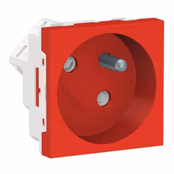 Prise 2P+T 16A FR inclinée 45° rouge meca seul (sans support ni plaque) raccord rapide goulotte Unica Unica - prise 2P+T - FR ...