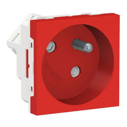 Prise 2P+T 16A FR inclinée 45° rouge meca seul (sans support ni plaque) raccord rapide goulotte Unica