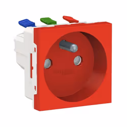 Unica - prise de courant 2P+T - 16A - 250Vca - standard français - 90° - raccordement rapide traversant - Rouge - mécanisme s ...