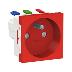 Unica - prise 2P+T - fr - 90° - raccord rapide traversant - Rouge - méca seul (NU305903)