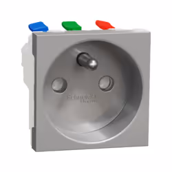 Prise 2P+T 16A 90° aluminium meca seul (sans support ni plaque) raccord rapide traversant UNICA Unica-prise 2P+T-FR-90a-racco ...