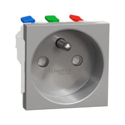 Schneider Electric - Prise 2P+T 16A 90° aluminium meca seul (sans support ni plaque) raccord rapide traversant unica