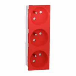 Unica - prise de courant triple 2P+T - 16A - 250Vca - standard français - 45° - Rouge - mécanisme seul