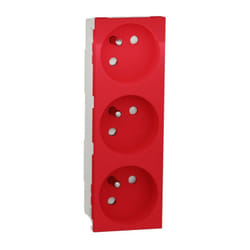 Unica - prise triple 2P+T - fr - 45° - Rouge - méca seul (NU307903)