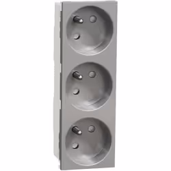 Unica prise triple 2P+T FR 45° Alu méca seul SCHNEIDER NU307930Unica prise de courant triple 2P+T 16A 250Vca standard françai ...