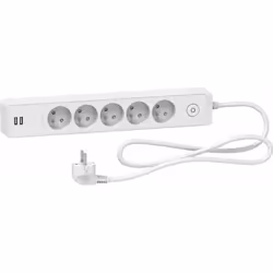 Bloc multiprises 5 Prises 2P+T et 2 USB (câble 1,5m) Blanc - Schneider Design astucieux et esthétique Interrupteur lumineux p ...