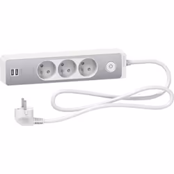 Bloc multiprises 3 Prises 2P+T et 2 USB (câble 1,5m) Blanc et Aluminium - Schneider Design astucieux et esthétique Interrupte ...