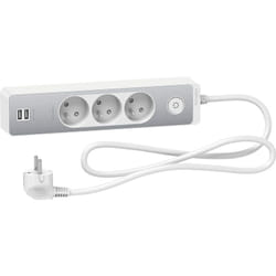 Schneider Electric - Bloc multiprises 3 Prises 2P+T et 2 usb (câble 1,5m) - Blanc et Aluminium - Schneider