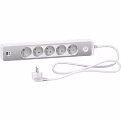 Bloc multiprises 5 Prises 2P+T et 2 USB (câble 1,5m) Blanc et Aluminium - Schneider Design astucieux et esthétique Interrupte ...