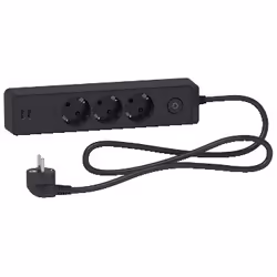 Schneider Electric Unica ST943U1B, 1,5 m, Intérieure, Type F, Type F, Courbe, Polypropylène (PP)