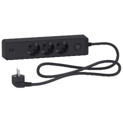 Schneider Electric Unica ST943U1B multiprise 1,5 m 3 sortie(s) CA Intérieure Noir