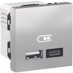 Unica chargeur USB double 5Vcc 2,4A type A+C 2 modules alu méca seul SCHNEIDER NU301830Unica chargeur USB double 5Vcc 2,4A ty ...
