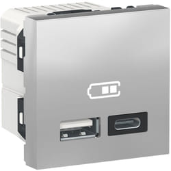 Schneider Electric - Unica chargeur usb double 5Vcc 2,4A type a+c 2 modules alu méca seul schneider NU301830