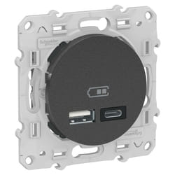 Schneider Electric - Odace - prise usb double - type a+c - Anthracite - 5 Vcc - 2,4A (S540401)