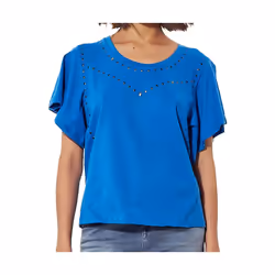 T-shirt Femme KAPORAL - coupe loose - manches évasées - rivets ronds et en forme de rose - bleu
