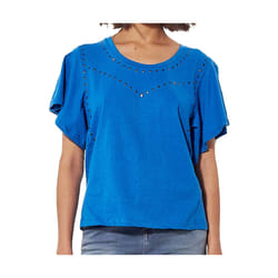 T-shirt Femme KAPORAL - coupe loose - manches évasées - rivets ronds et en forme de rose - bleu
