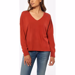 Pull à strass col V  -  Kaporal - Femme