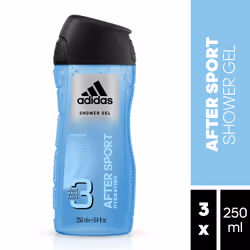 Adidas After Sport 3in1, Gel douche, 250 ml, Adultes, Hommes, Corps et cheveux, Universel