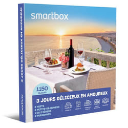 Coffret Cadeau SMARTBOX - 3 jours délicieux en amoureux - 2 nuits avec petits-déjeuners et 1 ou 2 dîners pour 2 personnes