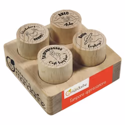 Set de tampons en bois - AVENUE MANDARINE - Appréciations Textes 2 - Ø 25 mm - 4 pièces