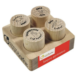 Set de tampons en bois - AVENUE MANDARINE - Appréciations Textes 2 - Ø 25 mm - 4 pièces