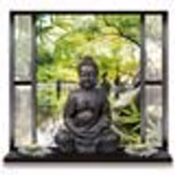Sticker Mural - Jardin et Bouddha - Trompe loeil - 50 x 70 cm