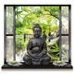 Sticker Mural - Jardin et Bouddha - Trompe loeil - 50 x 70 cm