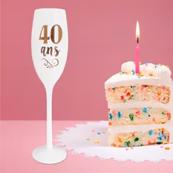Flûte À Champagne - Stc - Anniversaire 40 Ans - Verre Blanc Et Rose - Élégante - 1 Pièce