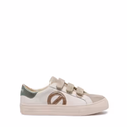 Baskets femme - NO NAME - Arcade Straps Side - effet croco - scratch - dove/l.gold/mercure