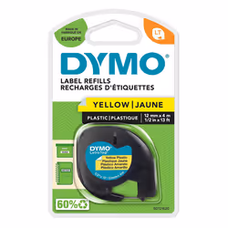 DYMO S0721620, Noir sur jaune, Polyester, Belgique, DYMO, LetraTag 100T, LetraTag 100H, 1,2 cm